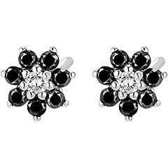 Pendientes Eclosion - Margarita nocturna - oro blanco de 18 quilates y diamantes negros
