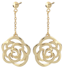 Pendientes Eclosión - Flores Costura - pendientes largos - oro amarillo 9 quilates