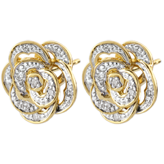 Boucles d'oreilles Éclosion - Rose Dentelle - or blanc, or jaune 9 carats et diamants