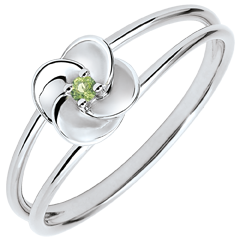 Anillo Eclosión - Primera Rosa - oro blanco 18 quilates y peridoto