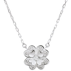 Collier Éclosion - Trèfle Étincelant - or blanc 9 carats et diamants
