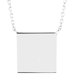 Edenly Yours - Collar de medalla cuadrada para grabar - oro blanco de 9 quilates