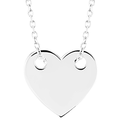 Edenly Yours - Collier bouton cœur à graver - or blanc 9 carats 