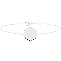 Edenly Yours - Bracelet médaille hexagone à graver - or blanc 18 carats