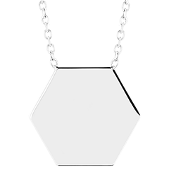 Edenly Yours - Collier médaille hexagone à graver - or blanc 9 carats