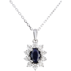 Halsketting Eeuwige Edelweiss - Marguerite Illusie - Saffier en Diamanten - 18 karaat witgoud