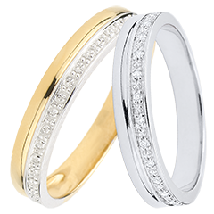 Elegance Wedding Ring Duo – White and Yellow Gold & White Gold with Diamonds – 18 Carat