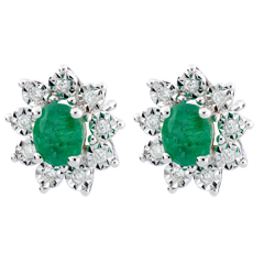 Eternal Edelweiss Earrings - Daisy Illusion - Emeralds and Diamonds - 18 carat White Gold