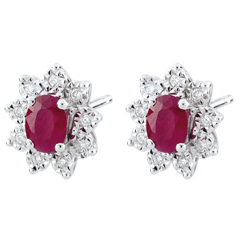 Eternal Edelweiss Earrings - Daisy Illusion - Rubies and Diamonds - 18 carat White Gold