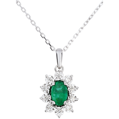 Eternal Edelweiss Necklace - Daisy Illusion - Emeralds and Diamonds - 18 carat White Gold