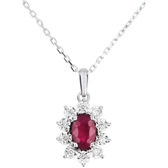 Collier Eternel Edelweiss - Marguerite Illusion - rubis et diamants - or blanc 9 carats
