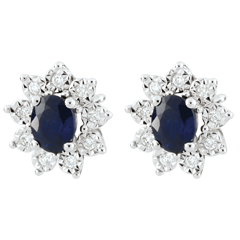Boucles d'oreilles Eternel Edelweiss - Marguerite Illusion - saphir et diamants - or blanc 9 carats
