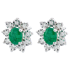 Boucles d'oreilles Eternel Edelweiss - Marguerite Illusion - émeraude et diamants - or blanc 9 carats
