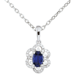 Pendentif Marguerite Princesse - saphir - or blanc 9 carats