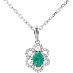 Pendentif Marguerite Princesse - émeraude - or blanc 9 carats