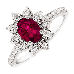 Inel Etern Edelweiss - Daisy Chic - Aur Alb (375/1000) - Rubin și Diamant