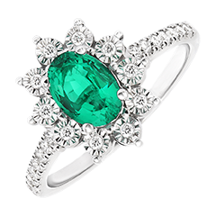 Anello Eterno Edelweiss - Daisy Chic - Oro Bianco 750/1000, Smeraldo e Diamanti Sintetici