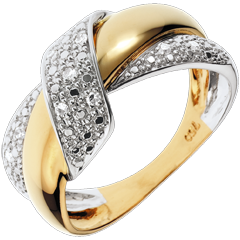 Anello Doppio Nodo - Oro bianco e Oro giallo - 18 carati - 9 Diamanti
