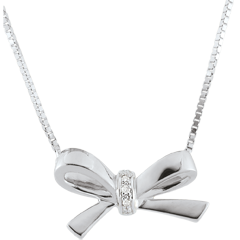 Collana Fiocco Carlotta - Oro bianco - 9 carati - 3 Diamanti