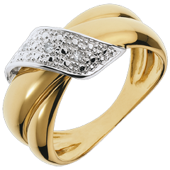 Bague Boucle d'Or pavée - 3 diamants - or blanc et or jaune 18 carats