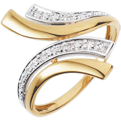 Bague Nefertiti - 5 diamants - or blanc et or jaune 18 carats