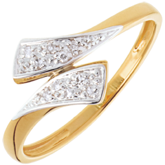 Bague ruban or jaune 18 carats pavée - 10 diamants