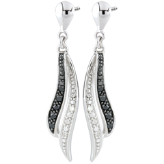 Earrings Clair Obscure - dangling - white gold and black diamonds