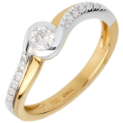 Aquarius yellow gold Ring and paved white gold diamond set shoulders - 0.24 carat