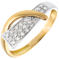 Inel Sirenă pavat - 20 diamante - aur alb şi aur galben de 18K