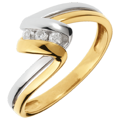 Inel Trilogie Cuib Preţios - Timp infinit - 3 diamante - aur alb şi aur galben de 18K
