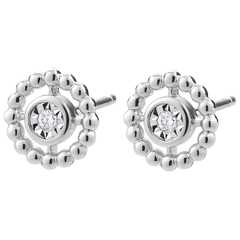 Orecchini Fior di Sale - Cerchio - Oro bianco - 9 carati - Diamanti