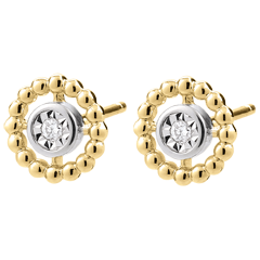 Orecchini Fior di Sale - Cerchio - Oro bianco e Oro giallo - 9 carati - Diamanti