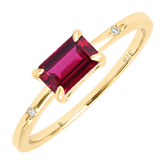 Flambois Ring – 9k Yellow Gold, Synthetic Ruby and Synthetic Diamonds
