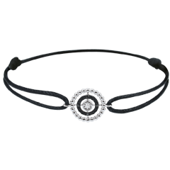 Bracelet Fleur de Sel - cercle - or blanc 9 carats et diamants noirs - cordon noir