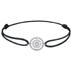 Bracelet Fleur de Sel - cercle - or blanc 9 carats - cordon noir