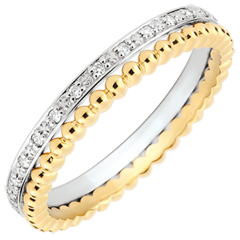 Bague Fleur de Sel - double rang - diamants, or jaune et or blanc 9 carats