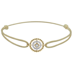 Bracelet Fleur de Sel - cercle - or jaune 9 carats - cordon beige