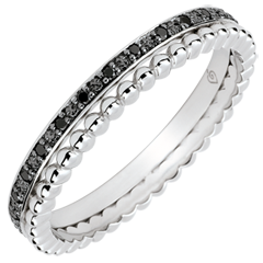 Ring Fleur de Sel - dubbele rij - zwarte Diamanten - 9 karaat witgoud