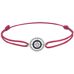 Pulsera Flor de Sal - círculo - oro blanco 9 quilates y diamantes negros - cordón rojo
