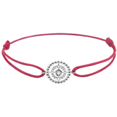 Pulsera Flor de Sal - círculo - oro blanco 9 quilates - cordón rojo