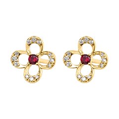 Floralya Ohrstecker – 9-karätiges Gelbgold, Rubin und synthetische Diamanten