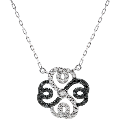 Collier Fraicheur - Trèfle Arabesque - or blanc 9 carats diamants blancs et diamants noirs