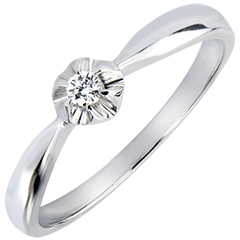 Bague Solitaire Fraicheur - Bouton d'Or - or blanc 9 carats et diamant