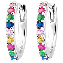Boucles d'oreilles créoles Fraîcheur - Rainbow - or blanc 9 carats
