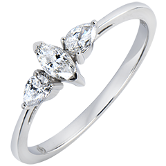 Bague de Fiançailles Abondance - Trilogie Marquise - or blanc 9 carats et diamants