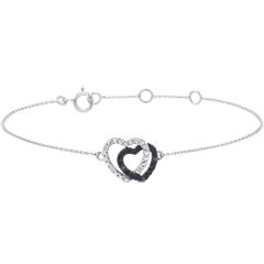Bracelet or blanc 9 carats diamants blancs et diamants noirs - Coeurs Complices