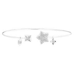 Bracelet Jonc Ouvert Fraîcheur - Toi et Moi La Bonne Étoile - or blanc 18 carats et diamants