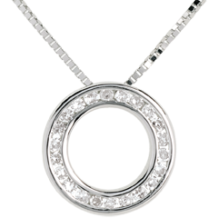 Collier pendule or blanc 9 carats pavée - 22 diamants - 45cm