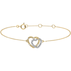 Bracelet Coeurs Complices - or blanc et or jaune 9 carats et diamants