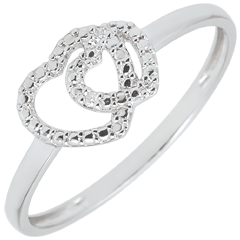 White Gold Diamond Ring - Consensual Hearts - 18 carats